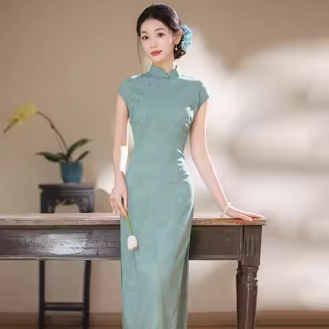 Green New Chinese Style Sleeveless Long Cheongsam Improved for Young 2026 Women's Spring Summer Qipa