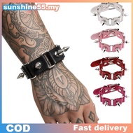 Sun Retro Goth Girl Punk Bracelet Faux Leather Studded Spike Ro Style Adjustable Bangle for Daily Ou