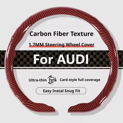 For AUDI Steering Wheel Cover Sport Carbon Fiber Texture 37-38CM Fits A3 8Y A4 B9 A6 C8 A8 D5 Q3 F3 