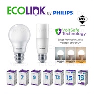 (SIRIM) Ecolink by Philips LED A60/A65/A80 & Stick E27 5w/7w/9w/11w/13w/15w/19w 2.5kV Bulb 3000k/400