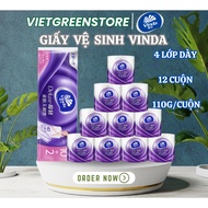 [Vinda] High-quality wall-mounted toilet tissue roll, 12 rolls of DELUXE 4D 4-layer paper 110gram