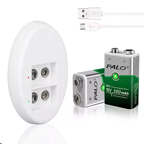 PALO 2pcs 9V 6f22 Nimh Rechargeable Battery 300mAh Crown +Usb 9 Volts Ni-mh Lithium Batteries Charge