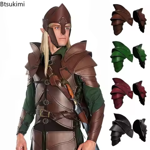 Medieval Knight Double Shoulder Armor PU Leather Pauldrons Spaulders Elf Archer Cosplay Costume Hall