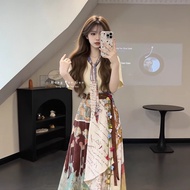 Bohemian Vacation Outfit - Printed Tie Top & Irregular Skirt