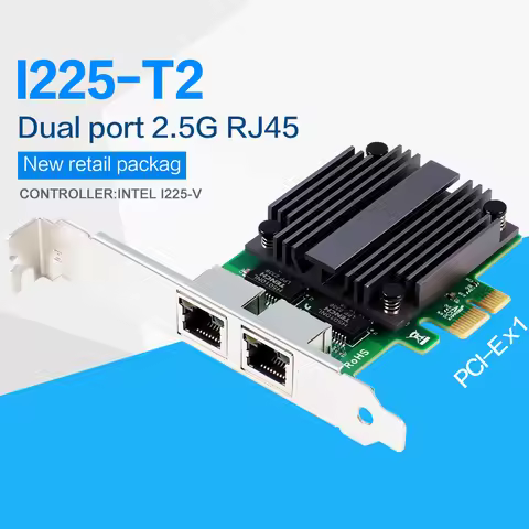 FANMI I225-T2 PCIe x1 RJ45 Dual Port 2.5G Network Card Intel I225-V Gigabit Ethernet 100/1000M/2500M