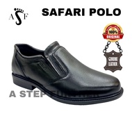 ORIGINAL SAFARI POLO  Men's 💯 Genuine Leather  Slip On Formal shoe / Office Black Shoes / kasut peja