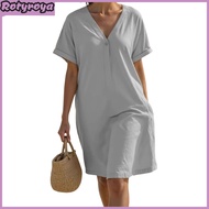 Womens Casual T Shirt Dress V-Neck Short Sleeve Swing Dress Summer Beach Sundress for Travel Vacatio