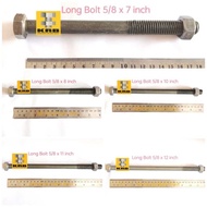 Long Raw Bolt Nut Bolt 5/8x7, 5/8x8, 5/8x10, 5/8x11, 5/8x12 inch Long/ 17.5 cm to 30 cm. Key 23