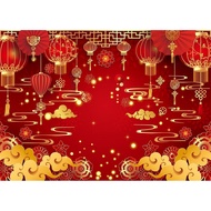 2027Chinese New Year Backdrop Red Lanterns Flowers Golden Lucky Clouds Year of The Horse Spring Fest