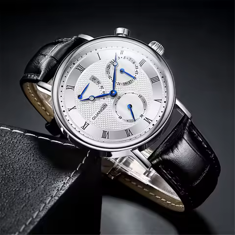 GUANQIN Luminous Leather Mechanical Men Wristwatch Sapphire Crystal Waterproof Military Sport Watch 