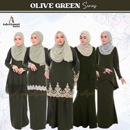 Tema Olive Green Baju Kurung Dewasa Plus size Plain Lace Moden Muslimah Terkini Tunang Bridesmaid Kenduri Raya (Size 32-60)