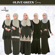 Tema Olive Green Baju Kurung Dewasa Plus size Plain Lace Moden Muslimah Terkini Tunang Bridesmaid Ke