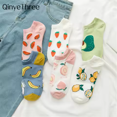 Girls Fashion Summer Funny Cute Cartoon Happy Fruit Socks Avocado Strawberry Watermelon Banana Lemon