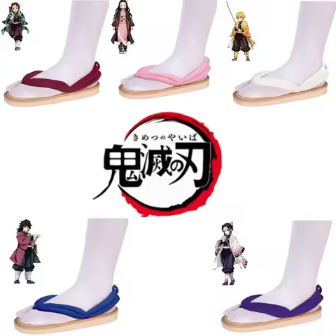 Anime Cosplay Shoes Kamado Tanjirou Clogs Sandals Kamado Nezuko Geta Kochou Shinobu Flip Flops