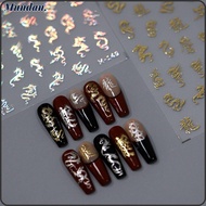 MUNDAN Nail Sticker, Gold Silver  Dragon Design Gel Polish, Manicures Decorations Metallic Mirror Self-Adhesive Nail Art Transfer Sticker Paper  Year Nail Decoration