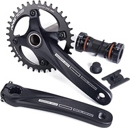 BOLANY Bike Cranksets 170mm Hollow Integrated 104BCD Single Speed Round Chainring 34T/36T MTB Crankset with Bottom Bracket