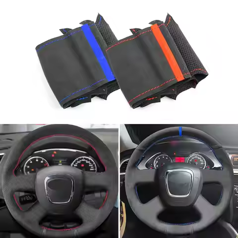 For Audi A3 8P Sportback A4 B8 A5 8T A6 C6 A8 D3 Q5 8R Q7 4L 4-Spoke No button Suede Leather Car Inn