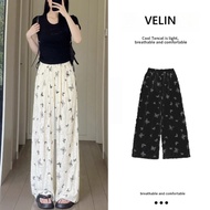 VELIN M-2XL Seluar Panjang Wanita Butterfly Cetakan Ripped Pinggang Tinggi Pants Korean Seluar Lebar