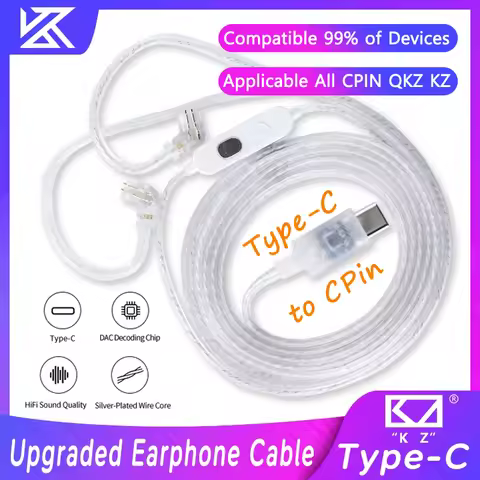 KZ Silver Upgrade Cables DAC Digital Decode 2PIN Earphone Cable Type-C Plug With MIC For KZ DQ6 ZAX 