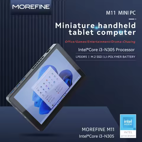 MOREFINE 12th Gen Intel N305 7 Inch Mini PC Windows11PRO WiFi6 BT5.2 16GB/2T Touch Screen 4K Tablet 