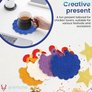 ANEMONE Crochet Coaster, Handmade Soft Fabric Woven Cup Mat, Funny Cartoon Design Chicken Themed Non