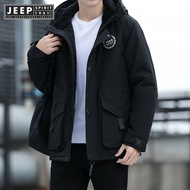 JEEP SPIRIT 1941 ESTD Winter Mens Cotton Jacket Hooded Medium Long Cotton Jacket Youth Trendy Thick