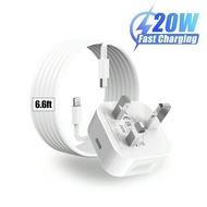20W UK Wall Charger Set, USB C Fast Charging Adapter + 6.6ft/200cm Type-C To Lightning Cable, Compat