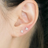2Pcs Silver Clover Stud Earrings for Women Hypoallergenic Crystal Jewelry