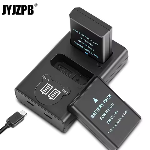 2-Pack EN-EL14 EN-EL14a Replacement Battery, Dual USB Charger Set Compatible for Nikon D5600, D3200,
