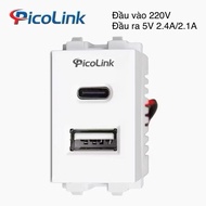 Picolink USB + Type-C socket beads, 5V-2.4A-12W, panasonic, Sino surface mounted (face hole size 23x
