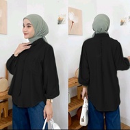 Vella Top Blouse Baju Kemeja Wanita Kekinian Kemeja Oversize Lengan Panjang Full Kancing Rayon Premi