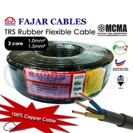 FAJAR 3 Core 1.0 1.5 mm TRS Rubber Flexible Cable PER METER 100% Pure Copper 3core 1.0mm 1.5mm