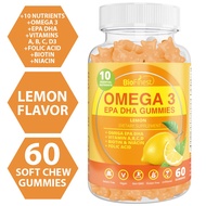Biofinest Omega 3 EPA DHA Gummy Supplement - Biotin Folic Acid Vitamin A B C D - Heart Brain Skin Jo