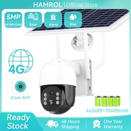 Hamrol 4G SIM Card 5MP Outdoor Solar Panel Battery PTZ Camera PIR Detection Audio CCTV Camera Connec