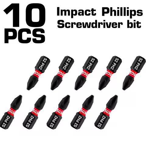 10-Piece Set of Pz1/2/3, Ph1/2/3 Impact Bits, 25mm, Magnetic, Anti-Twist, High Hardness, S2 Steel Ma
