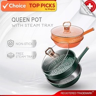 Swiss Thomas Household Queen Nonstick Pot Steamer, Frying Pan Pot with Steamer Tray 32cm