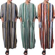 【Fashion goods】 ✚ Baju Robe Lelaki Kurta Jubah Fashion Men Blouse jubah Kemeja Colourful Stripe Cotton Saiz Besar