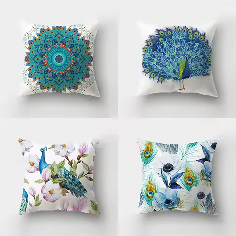 Classical Peacock Feather Printed Bougainvillea Cushion Cover Sofa Office Seat Car Waist Home Decora