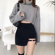 黑色高腰包臀裙 性感不規則高叉辣妹短裙 OL