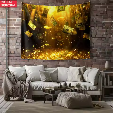 unframed Money Rain Golden Dollar Bill Wall Tapestry Wealth Fortune Art Decor Luxury Home Decoration