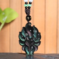 Sinobia Natural Nine Tailed Fox Queen Stone Feng Shui Necklace Aesthetic Jewelry With Obsidian Bead 