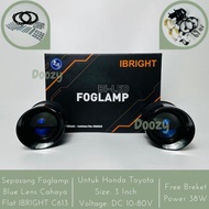 IBRIGHT C613 Sepasang Foglamp 3 Inch Cahaya Flat Blue Lens Foglamp Honda Toyota Ada Breket Universal