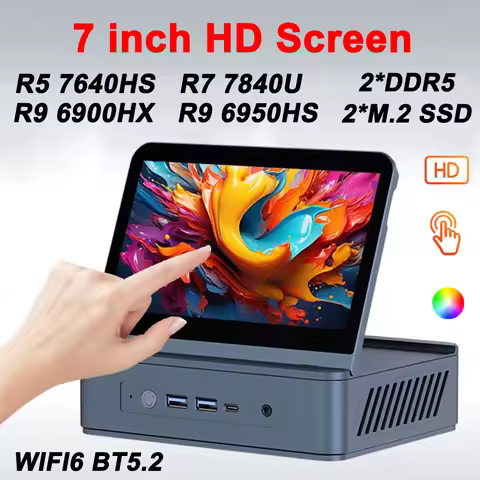 7 Inch HD Touch Screen MINI PC AMD Ryzen 5 7640HS R7 7840U Ryzen 9 6900HX/6950HS Win11 Pro 2*DDR5 2*