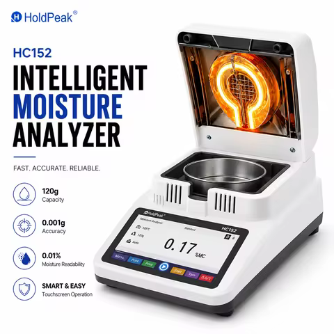 Halogen Moisture Analyzer 0.001g, 5" Touchscreen Digital Tester with Rapid Heater 40-180°C, Auto-Sto