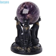 LACYES Cat Goddess Statues, Black Resin Crystal Ball Holder, Mini Triple Egyptian Cat Display Base Home Decor