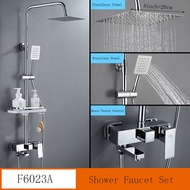 ❤Stock in SG❤Stainless Rain Shower Set Bathroom Home RainFall Shower Full Set with Storage Shelf Wit