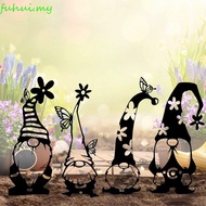 FUHUI Gnome Sign, 2D Acrylic Garden Gnomes Stake, Art Sculpture Branch Black Hollow Out Gnome Ground