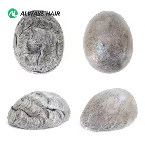 6 Inches Indian Hair Prosthesis Man Human Hair Natural 12-14 Polyskin Gray Human Capillary Prosthesi
