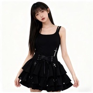 Hot Girl High Original Niche Cake Feel Laced-Up Pettiskirt Black Waist Short Skirt Puffy Punk Design