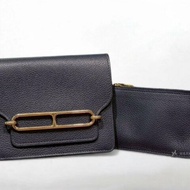 A12932-HERMES 午夜藍evercolor牛皮豬鼻子卡片夾腰包